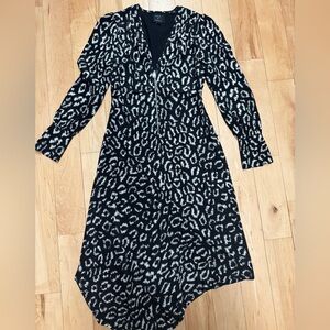 A.L.C. Monochrome Animal Print Long Sleeve Silk Dress